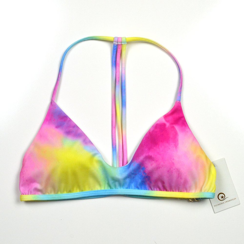 PLUMERIA Tie-Dye Rainbow Bralette Bikini Top